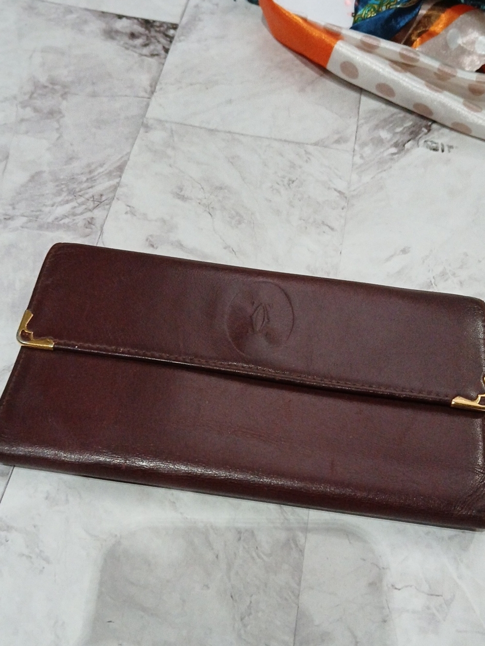 Cartier Brown Leather Continental Wallet with Gold Corners